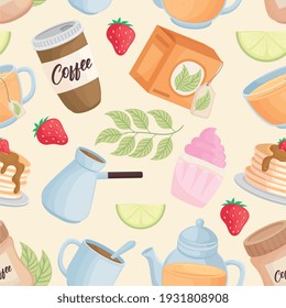 iconos de patrón de bebidas y postres