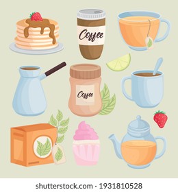 desserts and drinks set icons