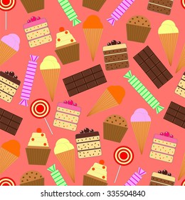 Desserts, food. Seamless pattern, background.