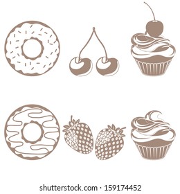 Desserts and fruit icon set - Illustration 