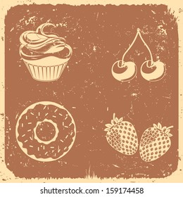 Desserts and fruit icon set - Illustration 