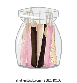 Desserts in glass jars that look delicious. Candy store. Watercolor style vector candy illustration. Suitable for decorating on festivals or important days such as birthdays, Halloween, Christmas, etc