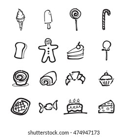 Desserts and ice cream cartoon drawing icons