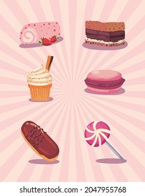 desserts icon collection on pink background