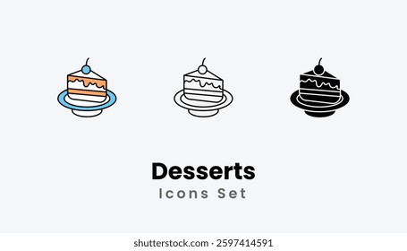 Desserts Icons thin line and glyph vector icon stock illustration