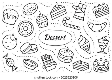 Desserts Line Icons Set. Einfache Kollektion Sweet Food Illustration.