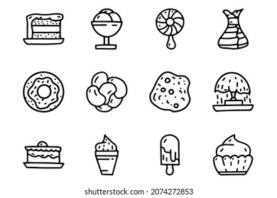 Desserts line vector doodle simple icon set