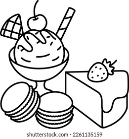 Postres Macaron Cake y Ice Cream Desseram Icono Icono Ilustración de elemento Estilo de línea