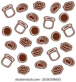 Desserts pattern contain mochi, donut, cake, biscuit