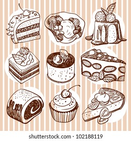 Desserts set on strip background
