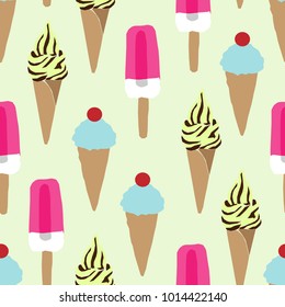 Desserts - simple color seamless pattern with ice cream