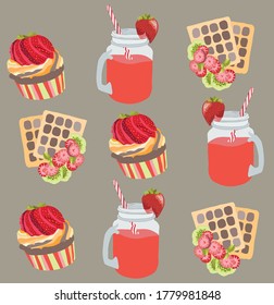 Desserts with strawberries on a beige backgraund.
