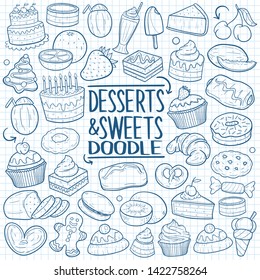 Desserts and Sweets Doodles. Icon Notebook Vector Art. Hand Drawn Design