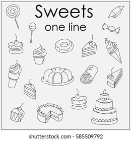 Desserts and sweets are drawn by a single line