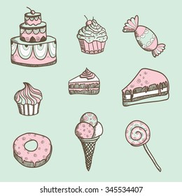 Desserts and sweets. Vector set