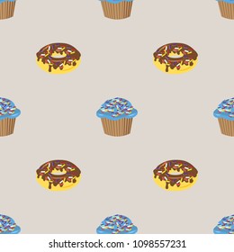 Desserts-seamless pattern background with mouth-watering donuts, vector illustration