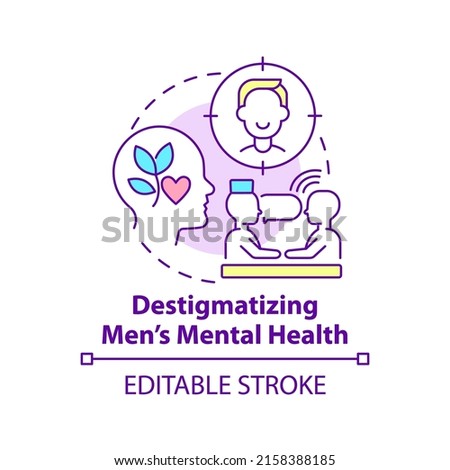 Destigmatizing men mental health concept icon. Patient help. Psychology trend abstract idea thin line illustration. Isolated outline drawing. Editable stroke. Arial, Myriad Pro-Bold fonts used