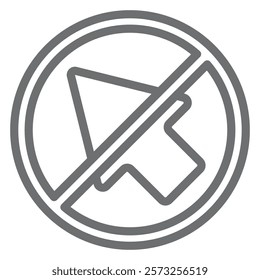 Destination up arrow ban line icon, prohibited elements concept. Vector graphics. Direction navigation forbidden sign on white background, outline style icon for mobile or web design