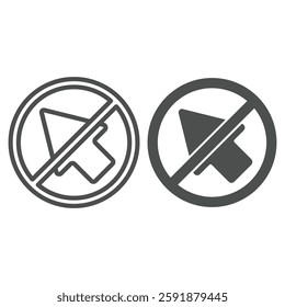 Destination up arrow ban line and solid icon, prohibited elements concept. Vector graphics. Direction navigation forbidden sign on white background, outline style icon for mobile or web design