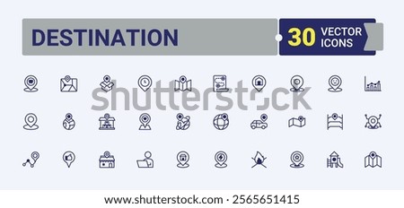 Destination Babies Care icon pack. Icons search, web, off, home, address, geo, here, road. Set of line pictogram. Outline and solid pictogram.