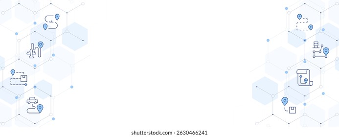 Destination Banner Vector Illustration with Two-sided Icon Style. Line Duotone icon. Containing. route, destination, sedentary, maps, train.