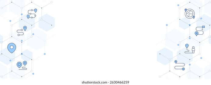 Destination Banner Vector Illustration with Two-sided Icon Style. Line Duotone icon. Containing. route, location pin, tourist, destination, business plan, travel