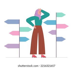 Destination Choice, Different Ways To Solve Problems And Searching For Life Path Concept. Making Decision, Searching For Life Path. Vector Illustration In A Flat Style