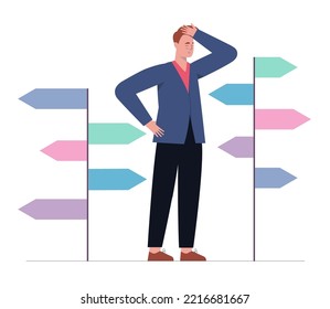 Destination Choice, Different Ways To Solve Problems And Searching For Life Path Concept. Making Decision, Searching For Life Path. Vector Illustration In A Flat Style