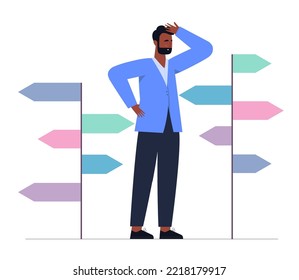 Destination Choice, Different Ways To Solve Problems And Searching For Life Path Concept. Making Decision, Searching For Life Path. Vector Illustration In A Flat Style