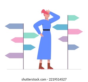 Destination Choice, Different Ways To Solve Problems And Searching For Life Path Concept. Making Decision, Searching For Life Path. Vector Illustration In A Flat Style