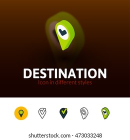 Destination color icon, vector symbol in flat, outline and isometric style isolated on blur background