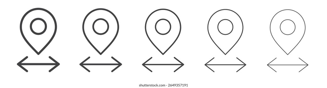 Ícone de distanciamento de destino Símbolo de ilustração de gráficos de linha