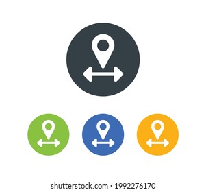Destination distancing icon. Map pin with arrow path symbol. Vector illustration