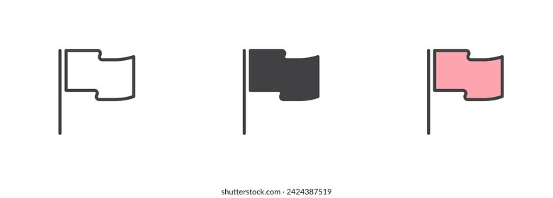 Destination flag different style icon set. Line, glyph and filled outline colorful version, outline and filled vector sign. Symbol, logo illustration. Vector graphics