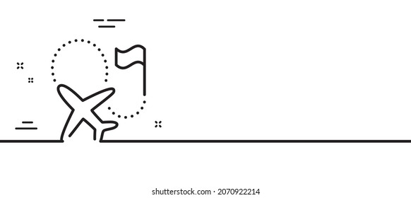 Destination flag line icon. Goal flight travel sign. Location pin symbol. Minimal line illustration background. Destination flag line icon pattern banner. White web template concept. Vector