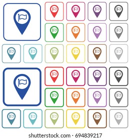 Destination GPS map location color flat icons in rounded square frames. Thin and thick versions included.
