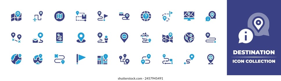 Destination icon collection. Duotone color. Vector illustration. Containing destination, location, route, destinations, flag, gps, map, itinerary, diminish, information, taxi, globe.