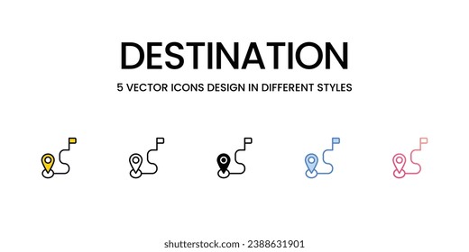 Destination Icon Design in Five style with Editable Stroke. Line, Solid, Flat Line, Duo Tone Color, and Color Gradient Line. Suitable for Web Page, Mobile App, UI, UX and GUI design.