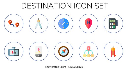 destination icon set. 10 flat destination icons.  Collection Of - track, gps, compass, cardinal points, location, geolocation, point of service