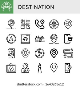 destination icon set. Collection of Compass, Placeholder, Navigation, Location, Gps, Navigator, Berlin wall, Stonehenge, Marker, Tracking, Maps, Traffic sign, Itinerary icons
