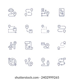 Destination icon set. Thin line icon. Editable stroke. Containing sedentary, train, route, destination, maps, travel, itinerary, business plan.