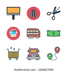destination icon set. vector set about truck, road, cradle and route icons set.