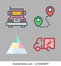 destination icon set. vector set about truck, route and pyramid icons set.