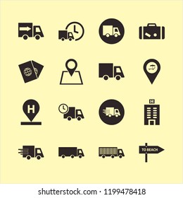 destination icon. destination vector icons set beach location, hotel location, suitcase and fast delivery truck