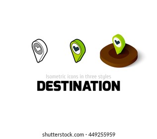 Destination icon, vector symbol in flat, outline and isometric style