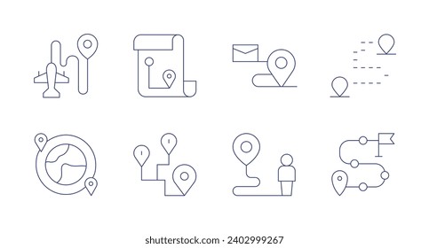 Destination icons. Editable stroke. Containing destination, maps, travel, itinerary, business plan.