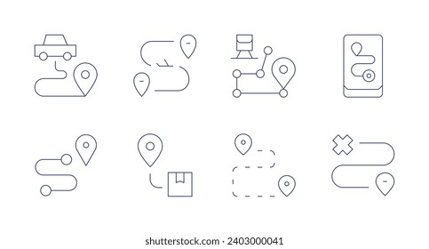 Destination icons. Editable stroke. Containing sedentary, train, route, destination.
