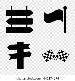 Destination icons set. set of 4 destination filled icons such as direction   isolated, flag, finish flag