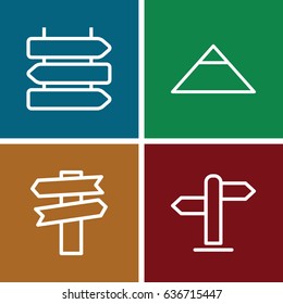 Destination icons set. set of 4 destination outline icons such as direction   isolated, pyramid