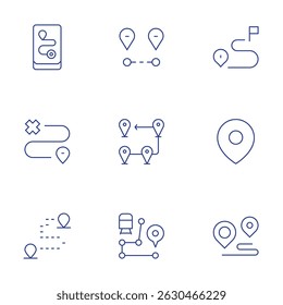 Destination icons set. Thin Line style, editable stroke. location, route, destination, tourist, location pin.
